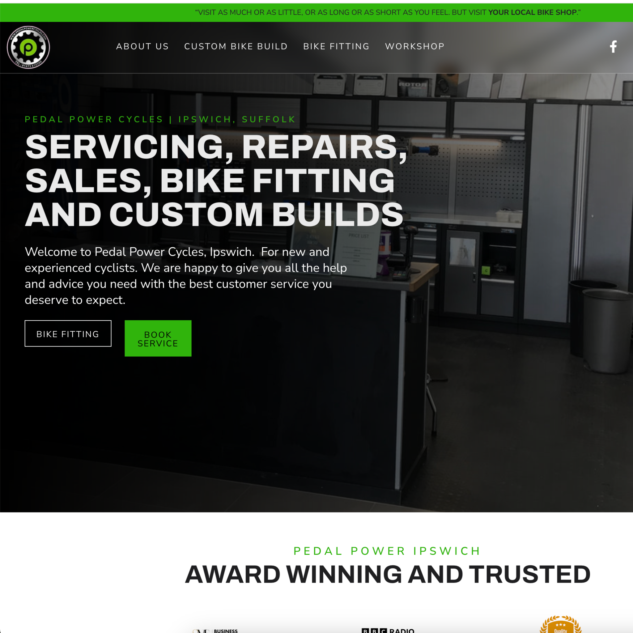 Screen shot of pedal power cycle's website